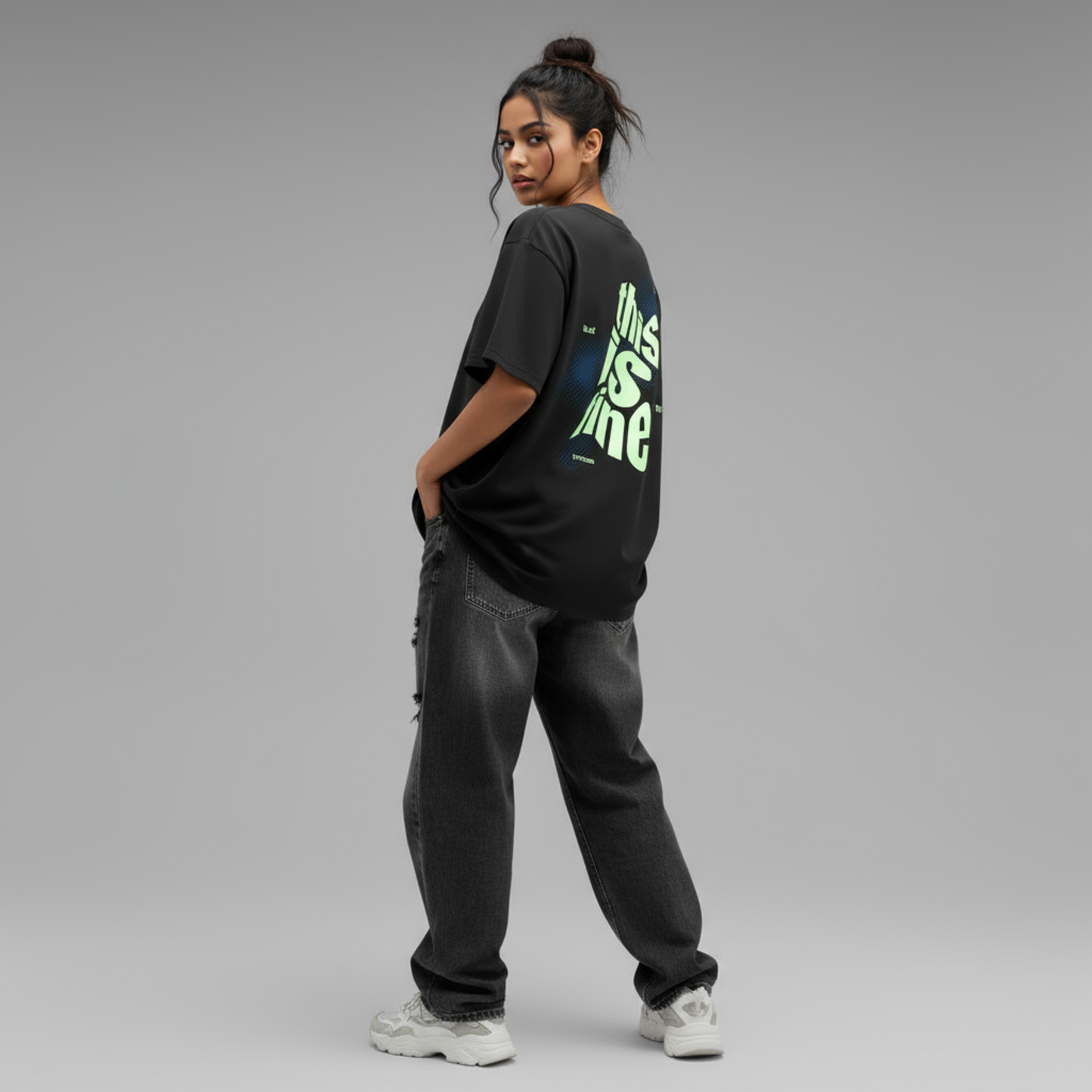 THIS IS FINE OVERSIZED UNISEX TYPOGRAPHY T-SHIRT